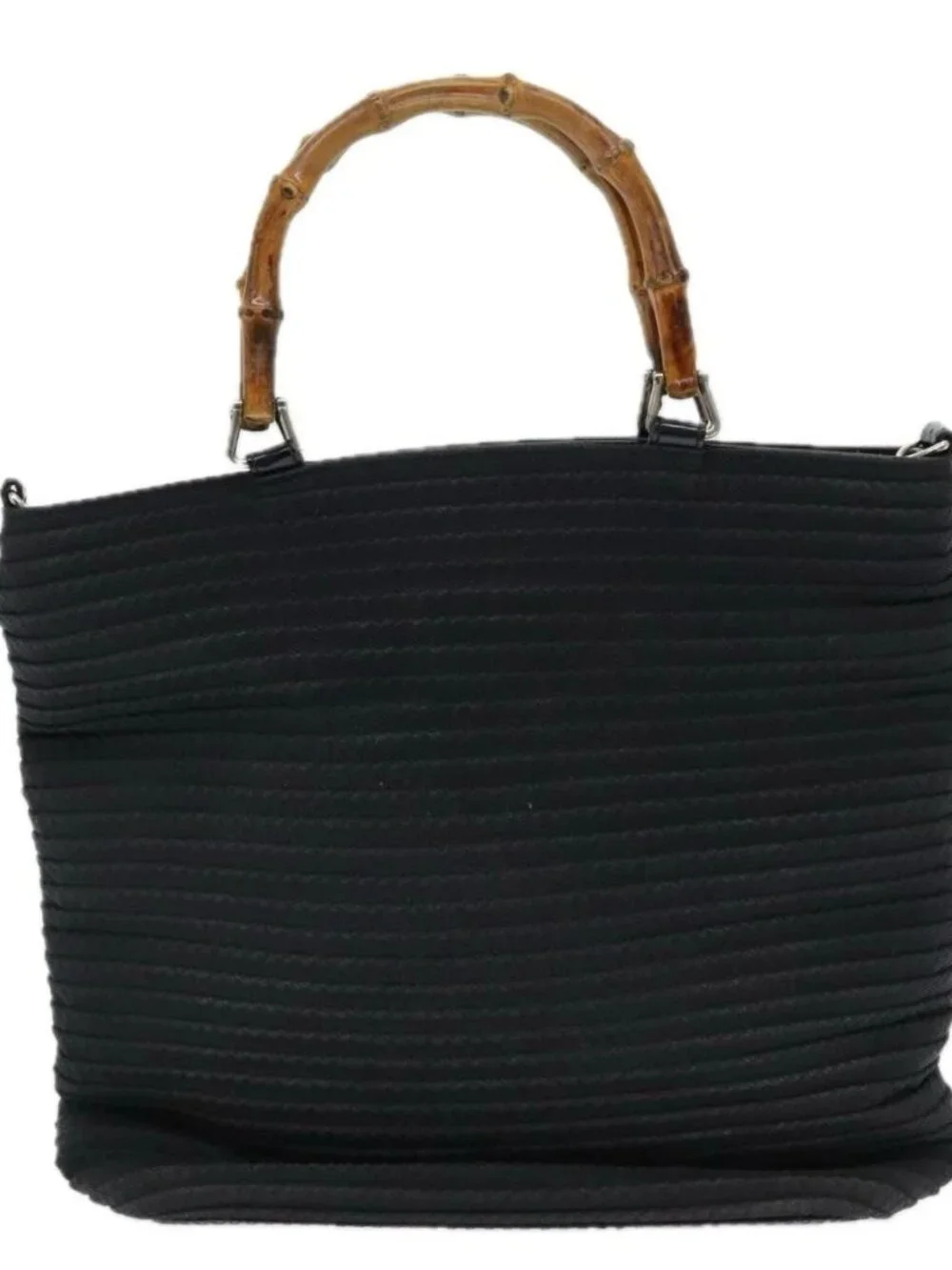 GUCCI Bamboo Hand Bag Nylon Black Auth am6667